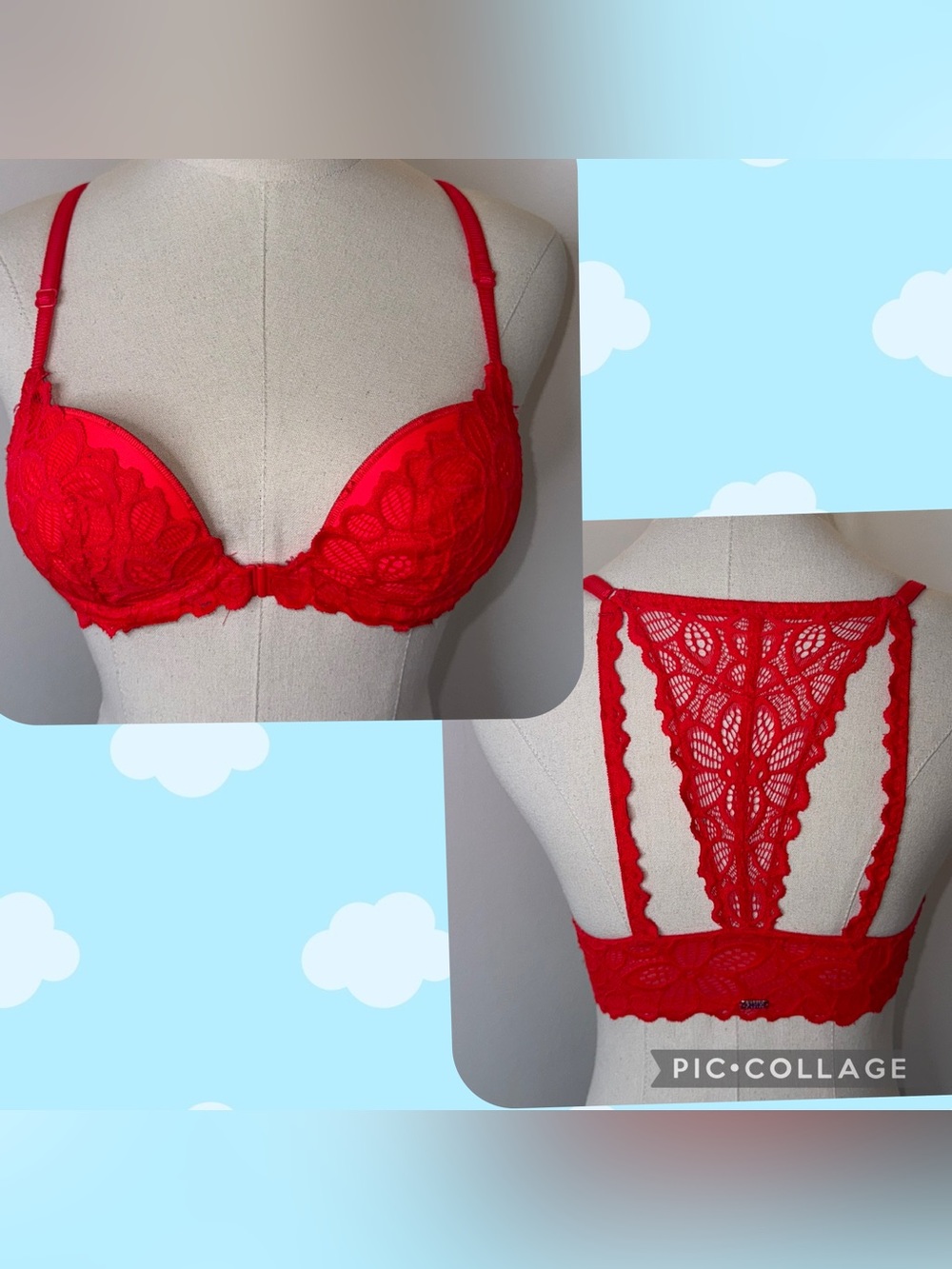 Victoria’s Secret PINK Women’s 32B Red Lace Date Racerback Front Snap Bra